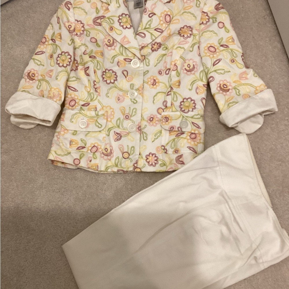 Floral Embroidered Blazer and Pants Set